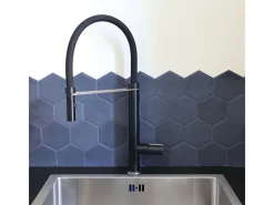 Exil Torneira misturadora de cozinha com ducha extraível preto e efeito aço inoxidável Essebagno