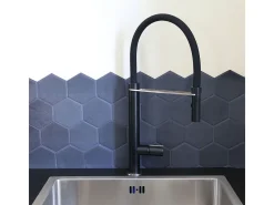 Exil Torneira misturadora de cozinha com ducha extraível preto e efeito aço inoxidável Essebagno
