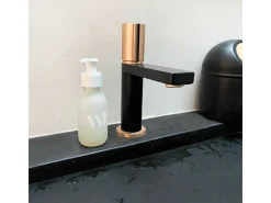 Exil torneira misturadora baixa para lavatório preto e ouro rosa Essebagno