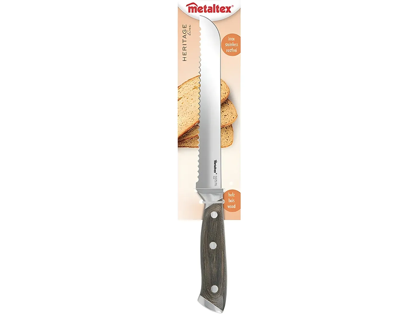 Faca de Pão HERITAGE Metaltex 20 cm Pakka Madeira Aço Inoxidável Molibdênio-Vanádio