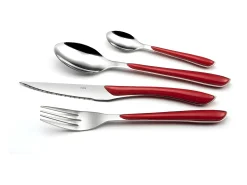 Faqueiro 24 peças Eclat Rouge Moderne - Cabo Vermelho, Aço Inoxidável Brilhante, Lâmina Microdentada