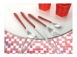 Faqueiro 24 peças Eclat Rouge Moderne - Cabo Vermelho, Aço Inoxidável Brilhante, Lâmina Microdentada
