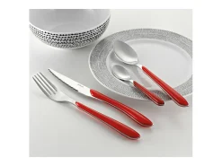 Faqueiro 24 peças Eclat Rouge Moderne - Cabo Vermelho, Aço Inoxidável Brilhante, Lâmina Microdentada