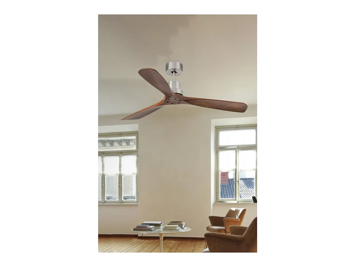Faro Barcelona - Ventilador de teto Lantau L em aço/madeira - Motor CC silencioso, sem luz, controle remoto, 6 velocidades