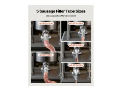 Filler de Salsichas SucceBuy Manual Capacidade 10 L, Máquina de Salsichas Vertical em Aço Inoxidável, Ensacadora de Dupla Velocidade, com 5 Tubos de Enchimento