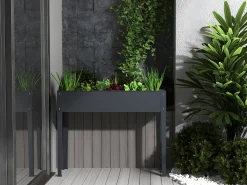 Floreira retangular com pernas em aço cinza - C100 x L30 x A80 cm - YGOS