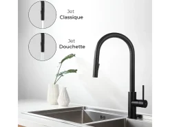 Foga Misturadora de lavatório com chuveiro de mão extraível em preto mate Essebagno