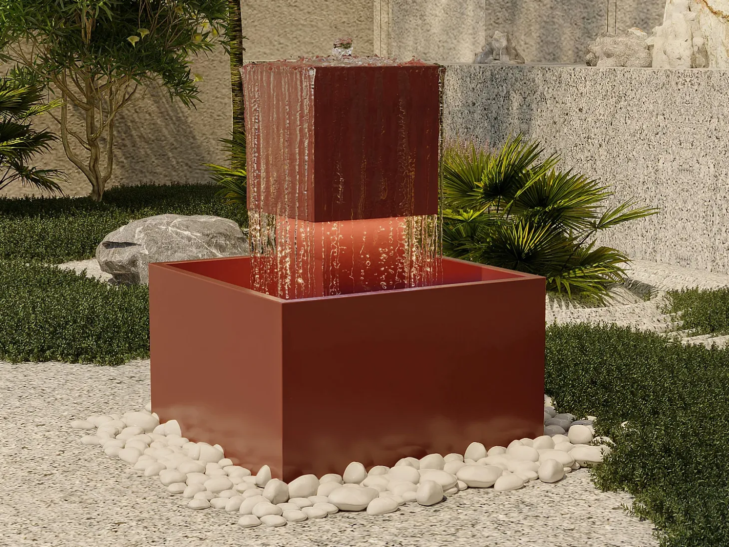 Fonte de exterior em aço inoxidável e vidro A65 cm terracota - CARDINA