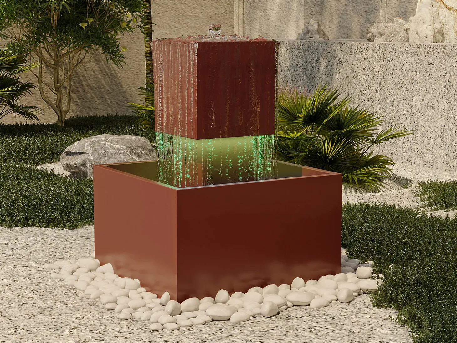 Fonte de exterior em aço inoxidável e vidro A65 cm terracota - CARDINA
