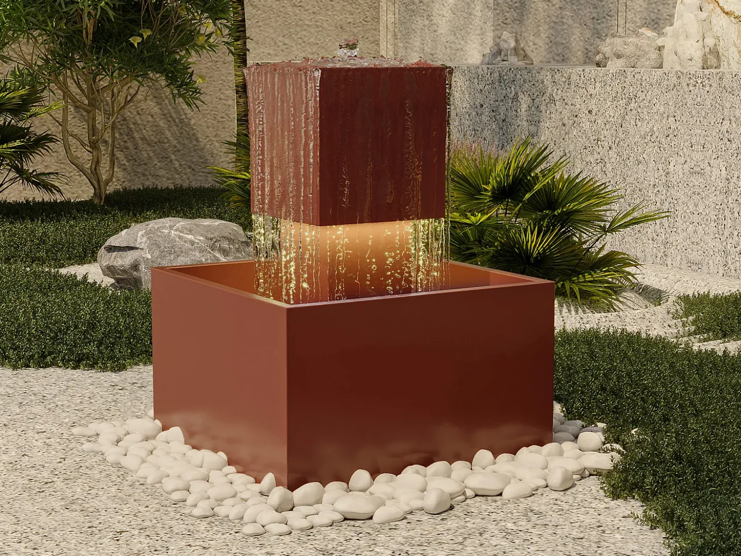 Fonte de exterior em aço inoxidável e vidro A65 cm terracota - CARDINA