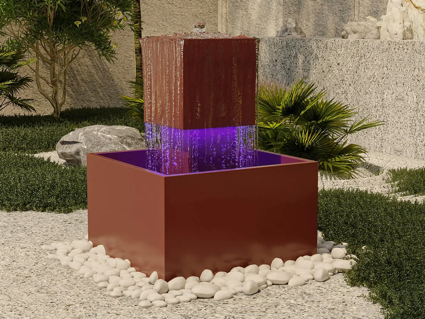 Fonte de exterior em aço inoxidável e vidro A65 cm terracota - CARDINA