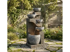 Fonte de jardim para jardim e pátio - 33,5 x 30,5 x 77,5 cm - com LEDs + bomba de água - Resina - cinza