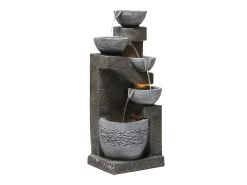 Fonte de jardim para jardim e pátio - 33,5 x 30,5 x 77,5 cm - com LEDs + bomba de água - Resina - cinza
