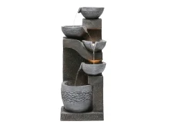 Fonte de jardim para jardim e pátio - 33,5 x 30,5 x 77,5 cm - com LEDs + bomba de água - Resina - cinza