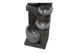 Fonte de jardim para jardim e pátio - 33,5 x 30,5 x 77,5 cm - com LEDs + bomba de água - Resina - cinza