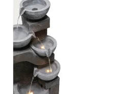 Fonte de jardim para jardim e pátio - 33,5 x 30,5 x 77,5 cm - com LEDs + bomba de água - Resina - cinza