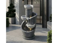Fonte de jardim para jardim e pátio - 25 x 24 x 50 cm - com LEDs + bomba de água - Resina - cinza