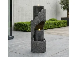 Fonte de jardim para jardim e pátio - 34,5 x 34,5 x 100,5 cm - com LEDs + bomba de água - Resina - cinza