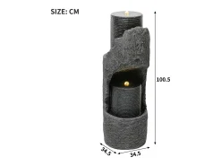 Fonte de jardim para jardim e pátio - 34,5 x 34,5 x 100,5 cm - com LEDs + bomba de água - Resina - cinza
