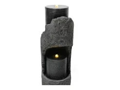 Fonte de jardim para jardim e pátio - 34,5 x 34,5 x 100,5 cm - com LEDs + bomba de água - Resina - cinza