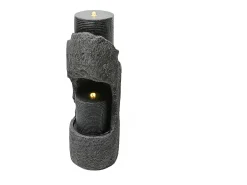 Fonte de jardim para jardim e pátio - 34,5 x 34,5 x 100,5 cm - com LEDs + bomba de água - Resina - cinza