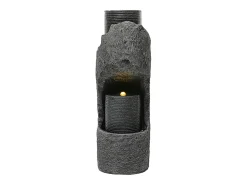Fonte de jardim para jardim e pátio - 34,5 x 34,5 x 100,5 cm - com LEDs + bomba de água - Resina - cinza