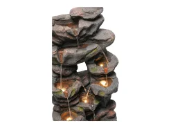Fonte de jardim para jardim e pátio - 40 x 36 x 90 cm - com LEDs + bomba de água - Resina - cinza
