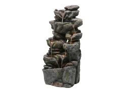 Fonte de jardim para jardim e pátio - 40 x 36 x 90 cm - com LEDs + bomba de água - Resina - cinza