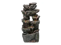 Fonte de jardim para jardim e pátio - 40 x 36 x 90 cm - com LEDs + bomba de água - Resina - cinza