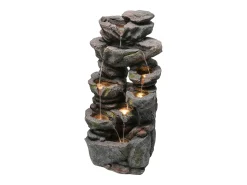 Fonte de jardim para jardim e pátio - 40 x 36 x 90 cm - com LEDs + bomba de água - Resina - cinza