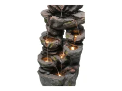 Fonte de jardim para jardim e pátio - 40 x 36 x 90 cm - com LEDs + bomba de água - Resina - cinza