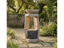 Fonte de jardim para jardim e pátio - 36,5 x 36 x 81,5 cm - com LEDs + bomba de água - Resina - bege