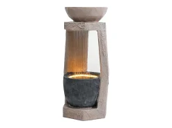 Fonte de jardim para jardim e pátio - 36,5 x 36 x 81,5 cm - com LEDs + bomba de água - Resina - bege