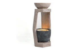 Fonte de jardim para jardim e pátio - 36,5 x 36 x 81,5 cm - com LEDs + bomba de água - Resina - bege