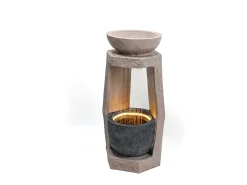 Fonte de jardim para jardim e pátio - 36,5 x 36 x 81,5 cm - com LEDs + bomba de água - Resina - bege