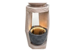 Fonte de jardim para jardim e pátio - 36,5 x 36 x 81,5 cm - com LEDs + bomba de água - Resina - bege