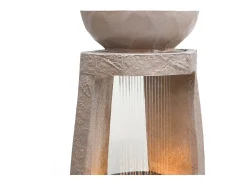 Fonte de jardim para jardim e pátio - 36,5 x 36 x 81,5 cm - com LEDs + bomba de água - Resina - bege