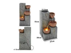 Fonte decorativa de jardim com suporte - 27 x 26 x 31 cm - estilo antigo - 3 bacias com água corrente - Resina - cinza