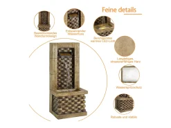 Fonte decorativa de jardim com suporte - 37 x 31,5 x 89 cm - estilo antigo - 3 bacias com água corrente - Resina - marrom