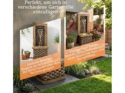 Fonte decorativa de jardim com suporte - 37 x 31,5 x 89 cm - estilo antigo - 3 bacias com água corrente - Resina - marrom