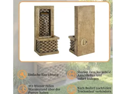 Fonte decorativa de jardim com suporte - 37 x 31,5 x 89 cm - estilo antigo - 3 bacias com água corrente - Resina - marrom