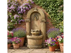 Fonte decorativa de jardim com suporte - 50 x 32 x 90 cm - estilo antigo - para jardim/lago/pátio/varanda - Resina - marrom