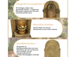 Fonte decorativa de jardim com suporte - 50 x 32 x 90 cm - estilo antigo - para jardim/lago/pátio/varanda - Resina - marrom