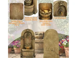 Fonte decorativa de jardim com suporte - 50 x 32 x 90 cm - estilo antigo - para jardim/lago/pátio/varanda - Resina - marrom