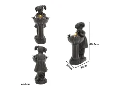 Fonte externa com estatueta de menina para jardim/terraço/varanda/gramado - 42 x 30 x 65,5 cm - com LEDs - Resina - Bronze