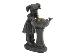 Fonte externa com estatueta de menina para jardim/terraço/varanda/gramado - 42 x 30 x 65,5 cm - com LEDs - Resina - Bronze