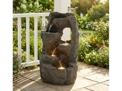 Fonte externa para jardim/terraço/varanda/gramado - 25,5 x 19 x 47 cm - com LEDs - Resina - cinza