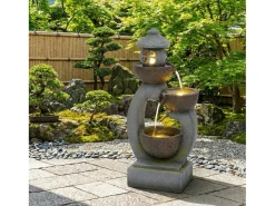 Fonte Zen para exterior, ideal para jardim/terraço/varanda/gramado - 44,5 x 25 x 95 cm - com LEDs - Resina - cinza
