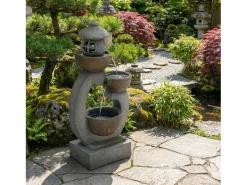 Fonte Zen para exterior, ideal para jardim/terraço/varanda/gramado - 44,5 x 25 x 95 cm - com LEDs - Resina - cinza