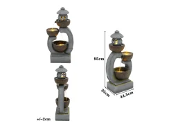 Fonte Zen para exterior, ideal para jardim/terraço/varanda/gramado - 44,5 x 25 x 95 cm - com LEDs - Resina - cinza